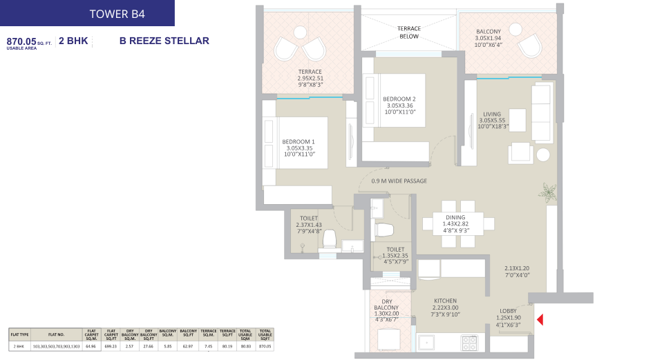 Springshire-Floor-Plan-2-BHK-870-Sqft-Tower-B4